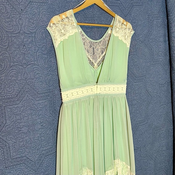 Champagne & Strawberry Dress, Aqua & Lace, Maxi Length, Grecian, Size Medium - Picture 7 of 9